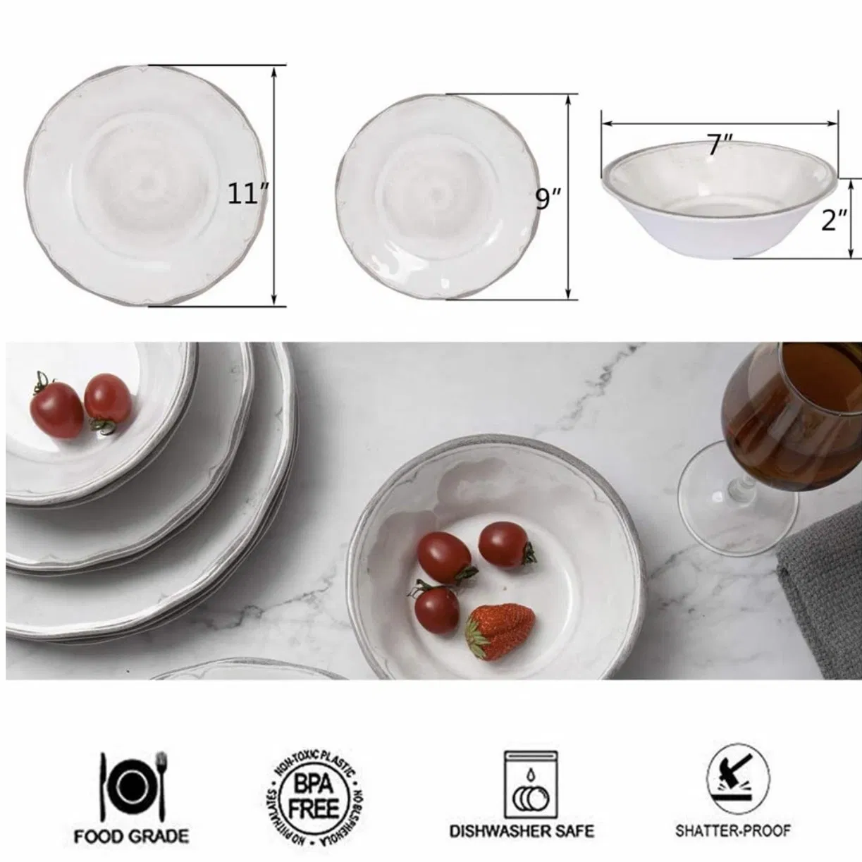 Manufacturers Wholesale Unbreakable White Christmas Melamine Dinnerware Set