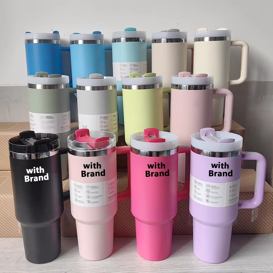 Термокружка 40 унций с соломинкой и ручкой, золото