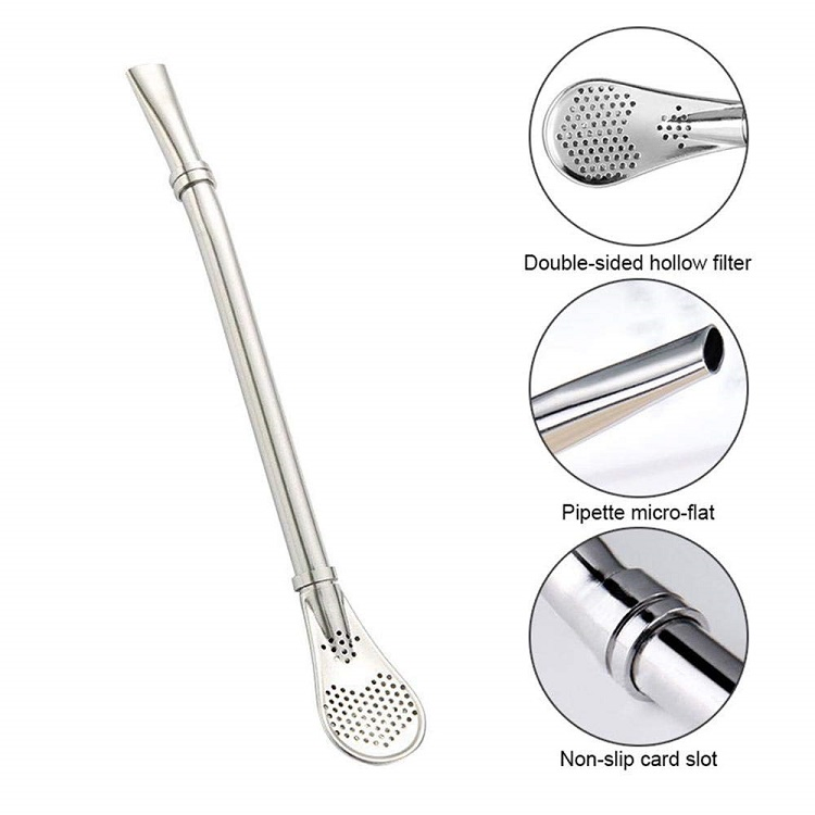 Stainless Steel Tea Straw Bombill Yerba Mate Drinking Straws with Filter Spoon