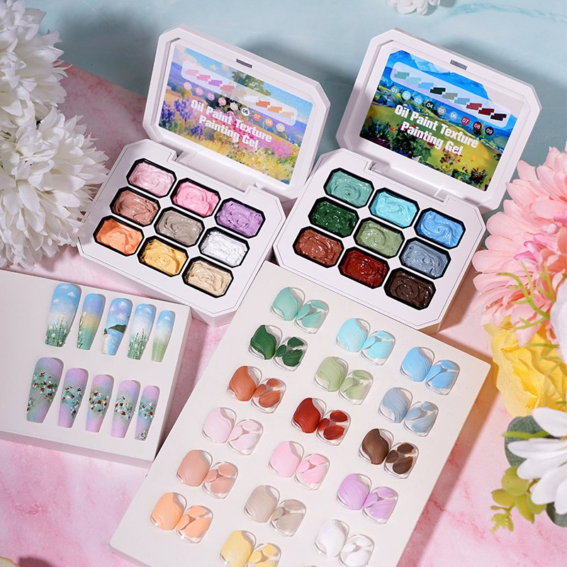 R S Nail High Quality 9 Colors Nine-Grid Macaron Oil Painting Gel Palette Nail Polish Set
