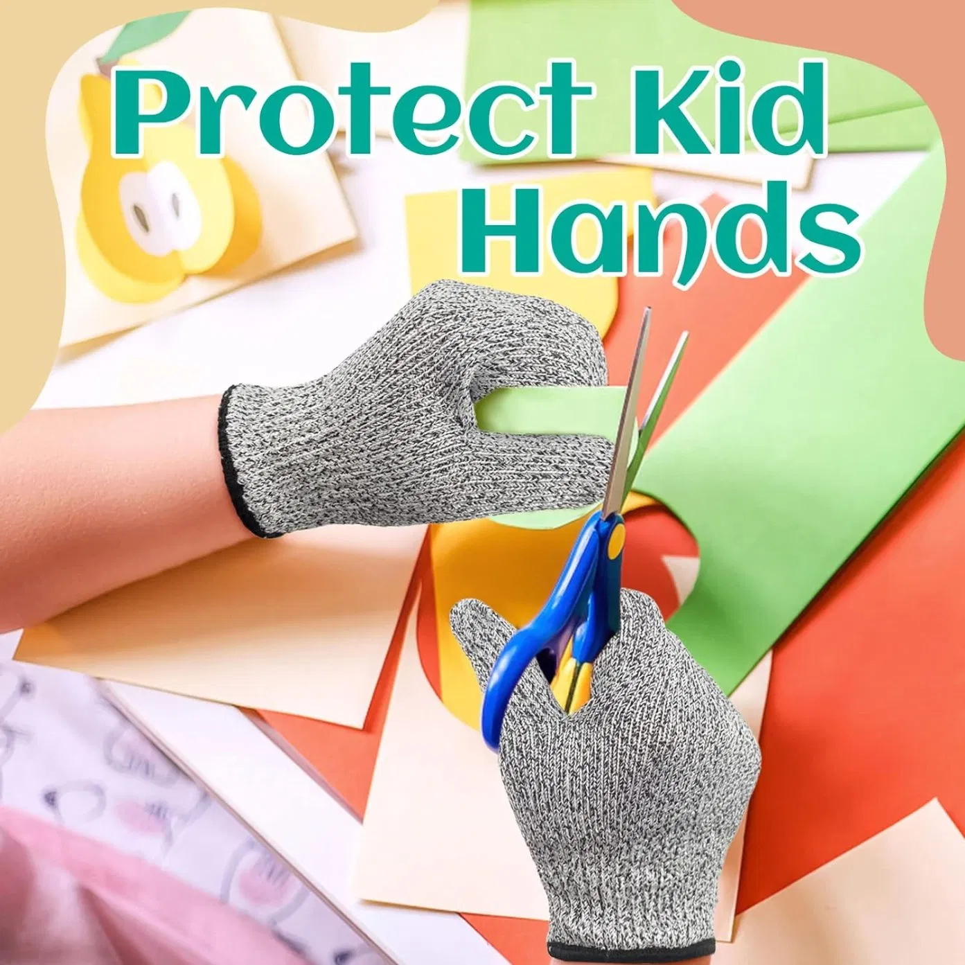 Children Hands Protection Hppe Steamless Knitted Cut Resistant A4 Safety Gloves