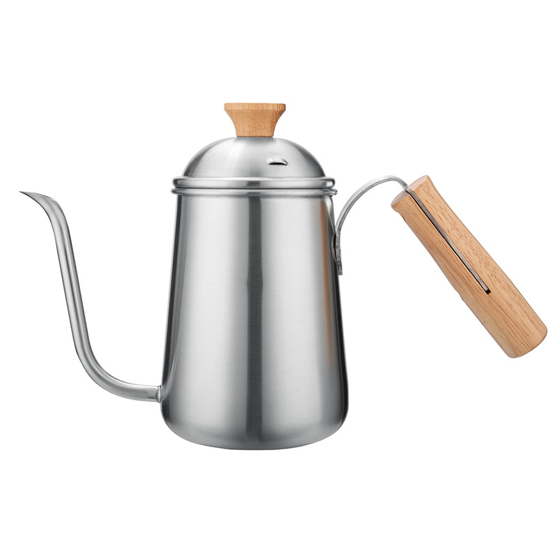 Stainless Steel 650ml Hand Brewed Drip Coffee Pot Gooseneck Pouring Kettle with Wooden Handle for Coffee and Tea