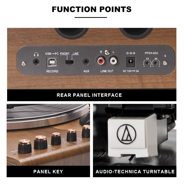 Проигрыватель винила с Bluetooth и колонками, деревянный корпус