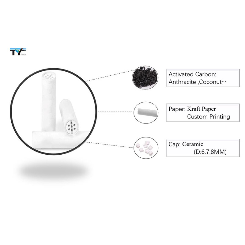 Diameter 6mm Active Charcoal Ceramic Caps Smoking Pipe Tubes Filters