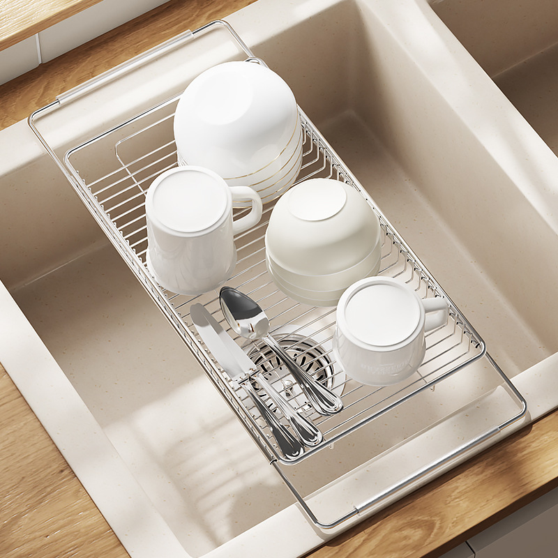 Expandable Dish Drainers Stainless Steel Drying Rack Space-Saving Kitchen Dish Drainers