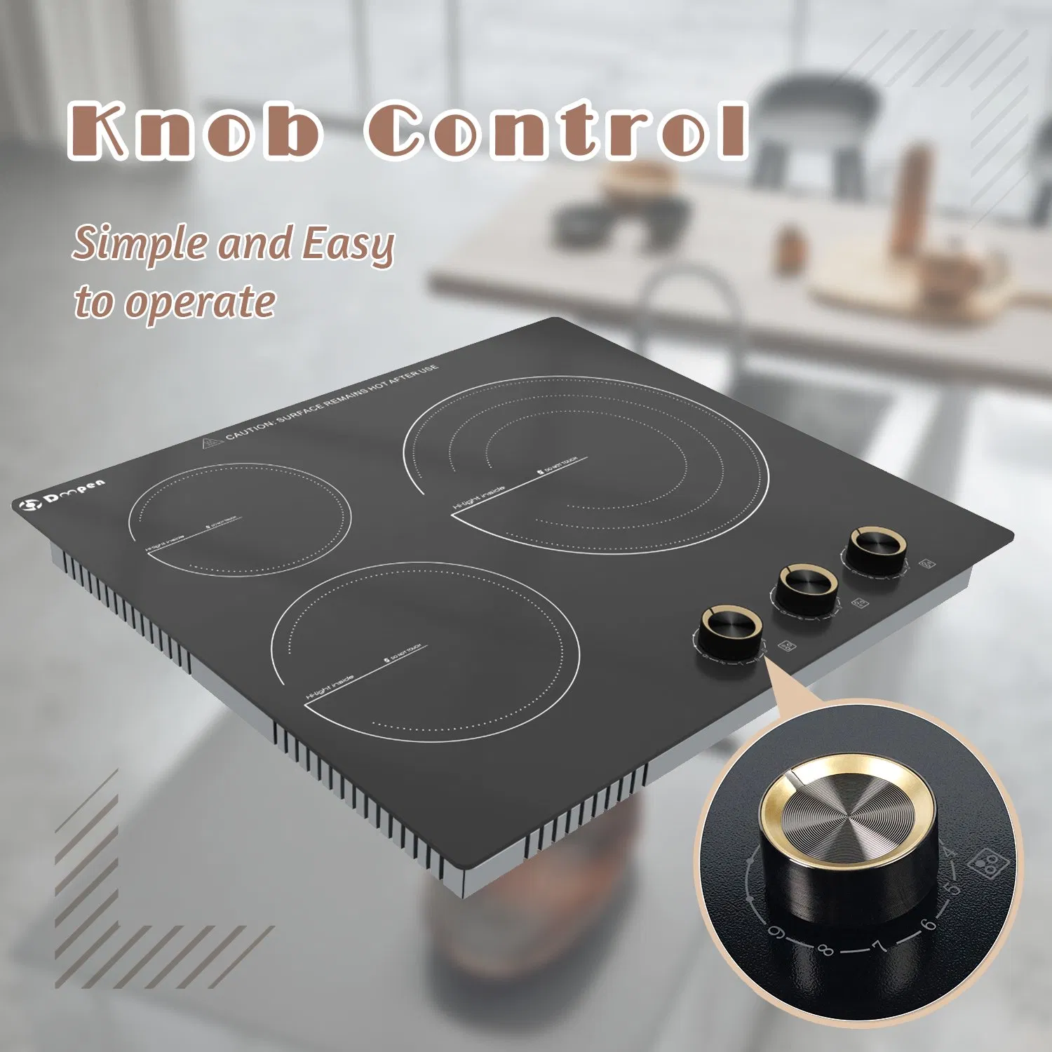 Electric Cooktop 24 Inch - 3 Burner Bulit-in Electric Ceramic Cooktop, Radiant Ceramic Stovetop with 9 Heating Level, 6000W 220-240V