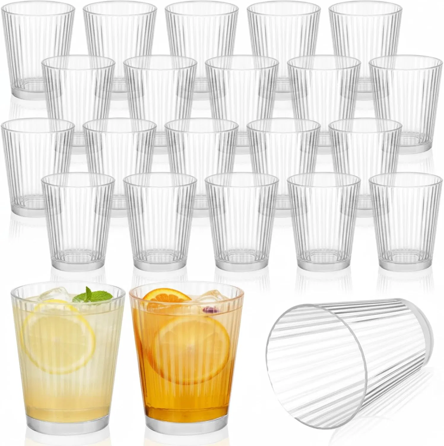 Clear Plastic Ribbed Wine Glasses Stemless Wine Glasses Tumblers Water Cups