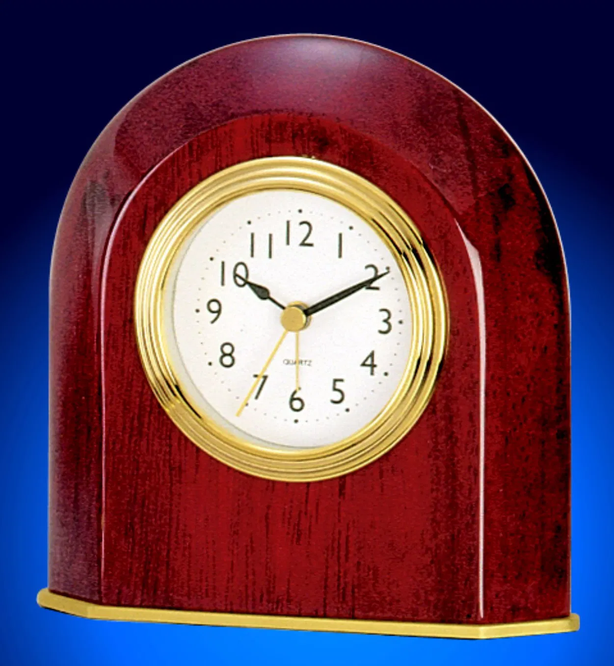 Rosewood Piano Finish Wood Table Clock with Gold Metal Base