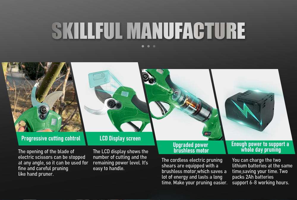 Brushless Motor Electric Pruner DC21V 2.0ah Lithium Battery Powered Cordless Pruning Shears with 40mm Cutting Diameter (CDPS030-32B)