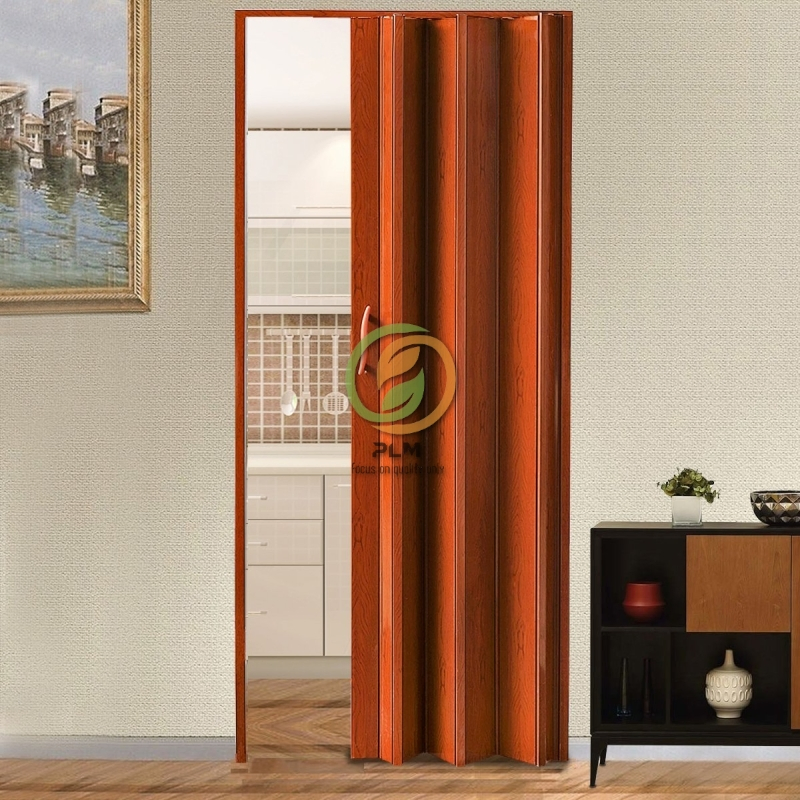 Plastic French Folding Bi-Fold Door PVC Folding Door Mocha (DMT001) Affordable Sliding Bathroom Doors Design