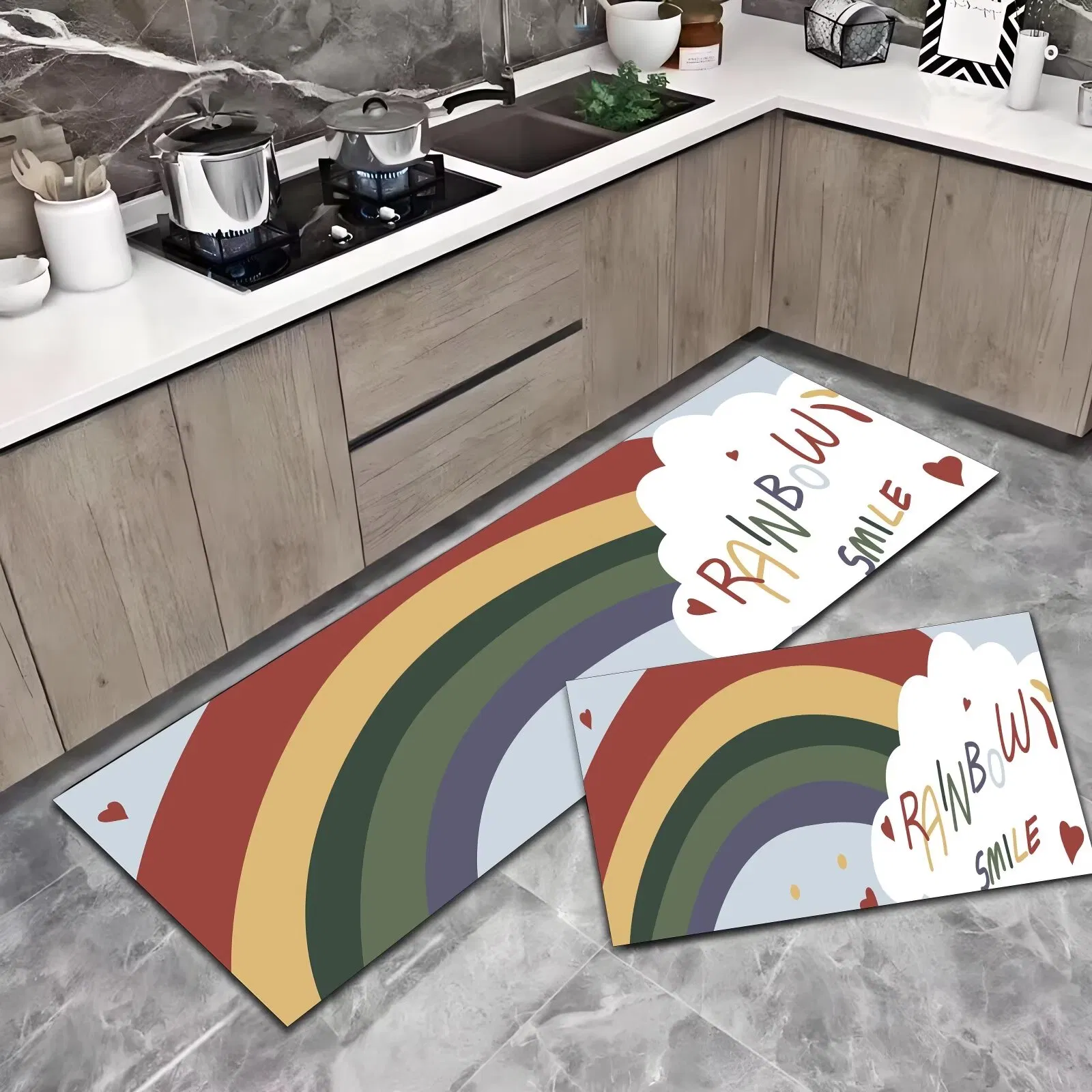 2PCS Non Slip Washable Kitchen Rugs and Mats Set Cushioned Runner Rugs for Kitchen