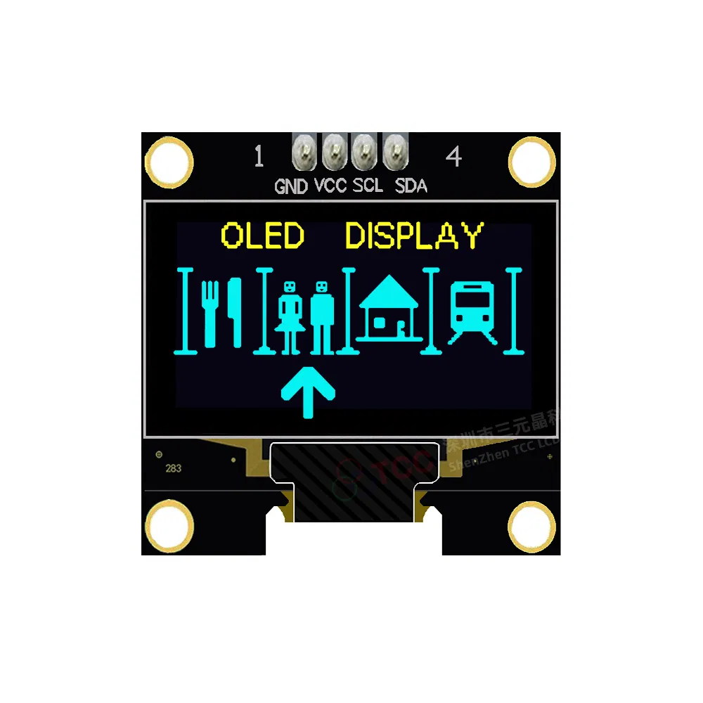 OLED-дисплей 0.96 дюйма, 128x64, желто-голубой, I2C