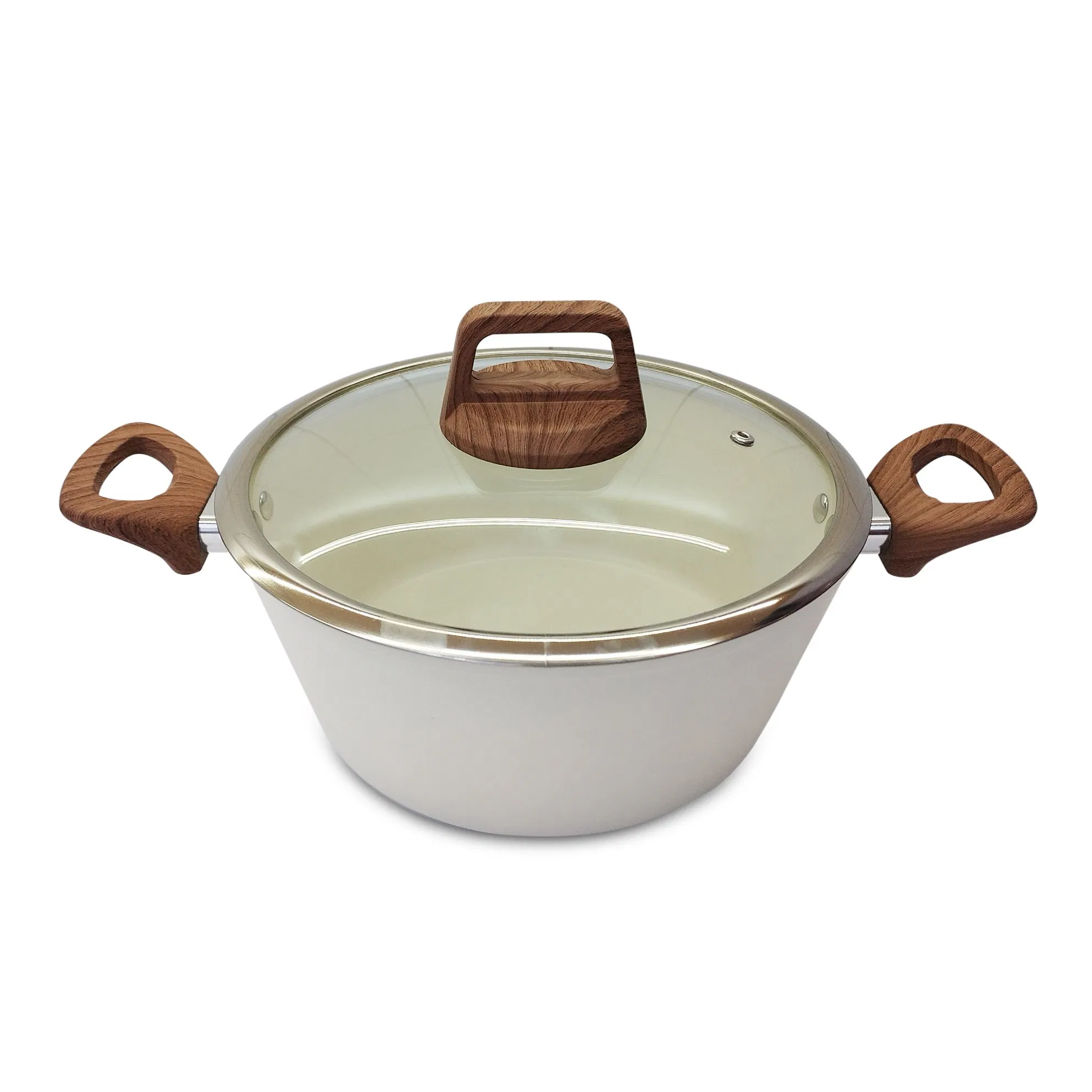 Wholesale Price Forged Frying Pan Casserole Nonstick Aluminum Lid Ceramic Cookware Set with Wood Effective Handle