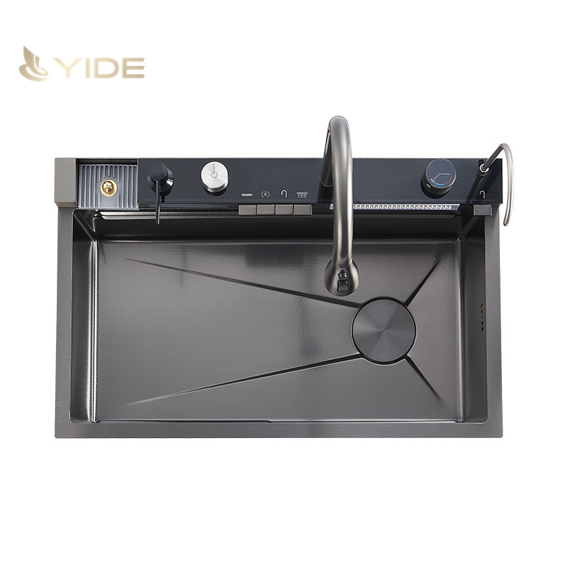 Sleek Black Stainless Steel Smart Sink Suitable for Home and Hotel Use