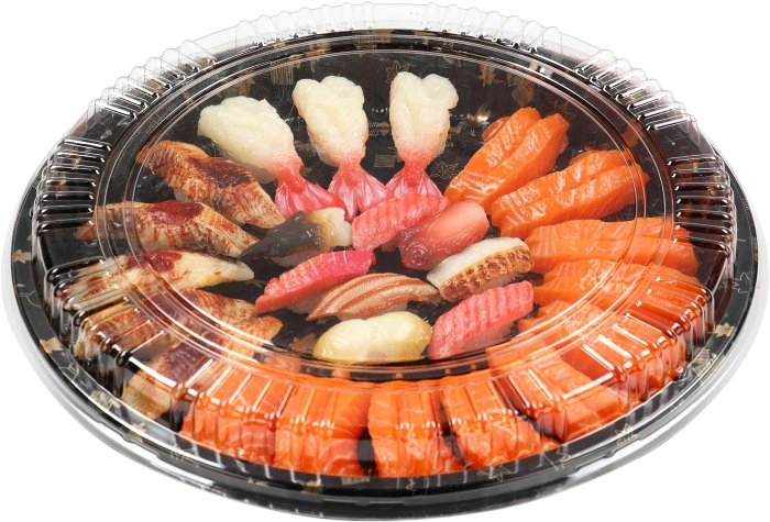 Multi Size Round Sushi Box Pet Sushi Tray Plastic Fruit Sashimi Platter Box Big Capacity