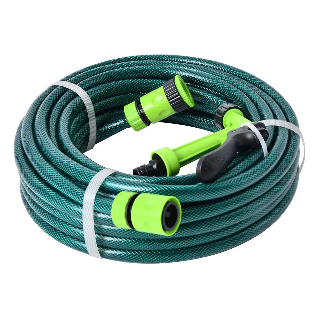 Portable 15m 1/2"PVC Kink-Free Reinforced Garden Hose Set with Spray Gun Outdoor High Pressure Hose for Car Washing