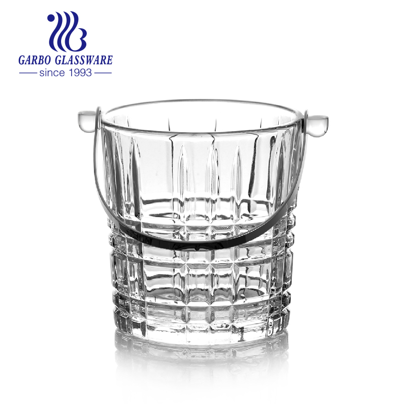 New Design 1L Glass Ice Bucket with Handle and Tong