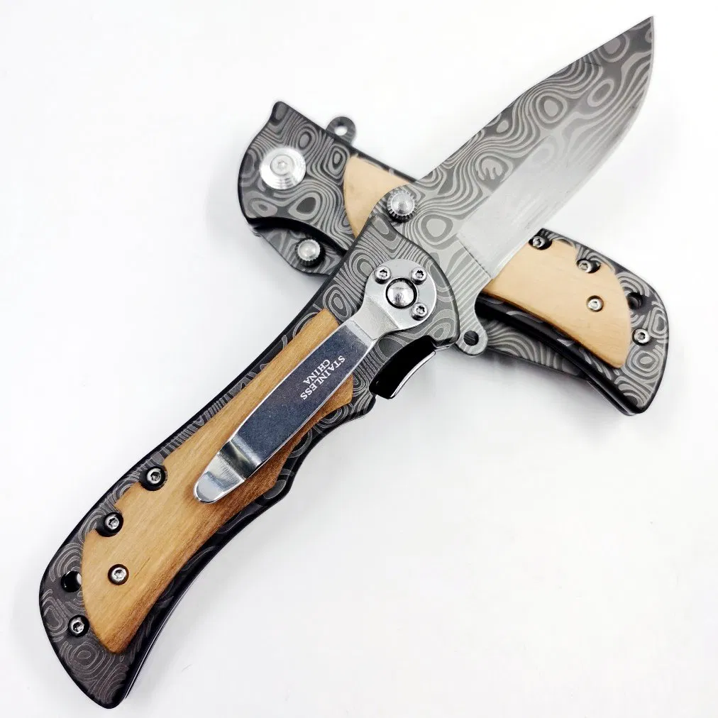 Pk-339tl Browning 339 Damascu Steel Grains Engraved Outdor Camping Folding Pocket Knife