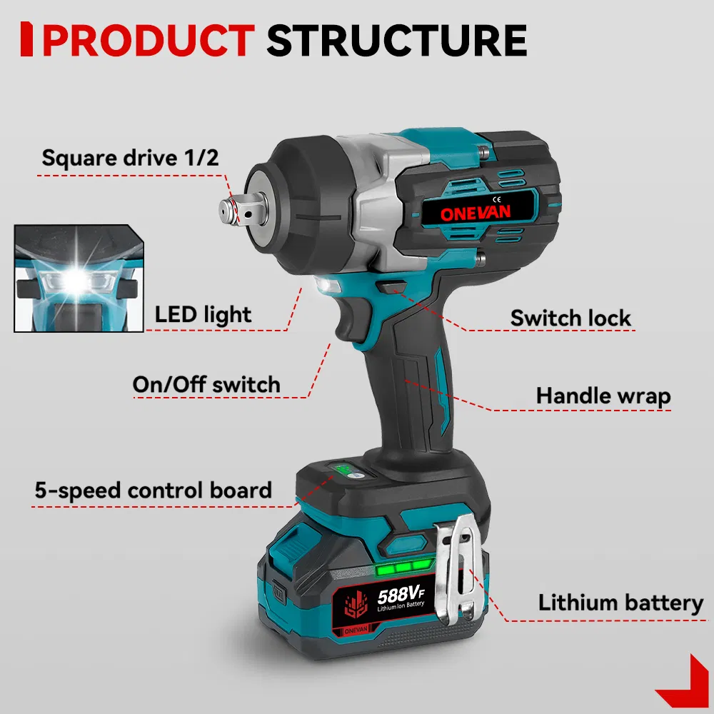 Torque Brushless 1700nm Electric Wrench 3 Gears with LED Light Cordless Screwdriver Power Tools