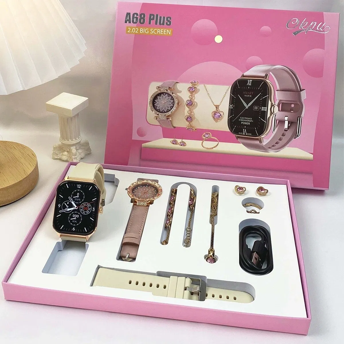 Smartwatch for Women, Jewelry-Style, with Diamond Accents, 8-in-1 Bluetooth Sports Watch.