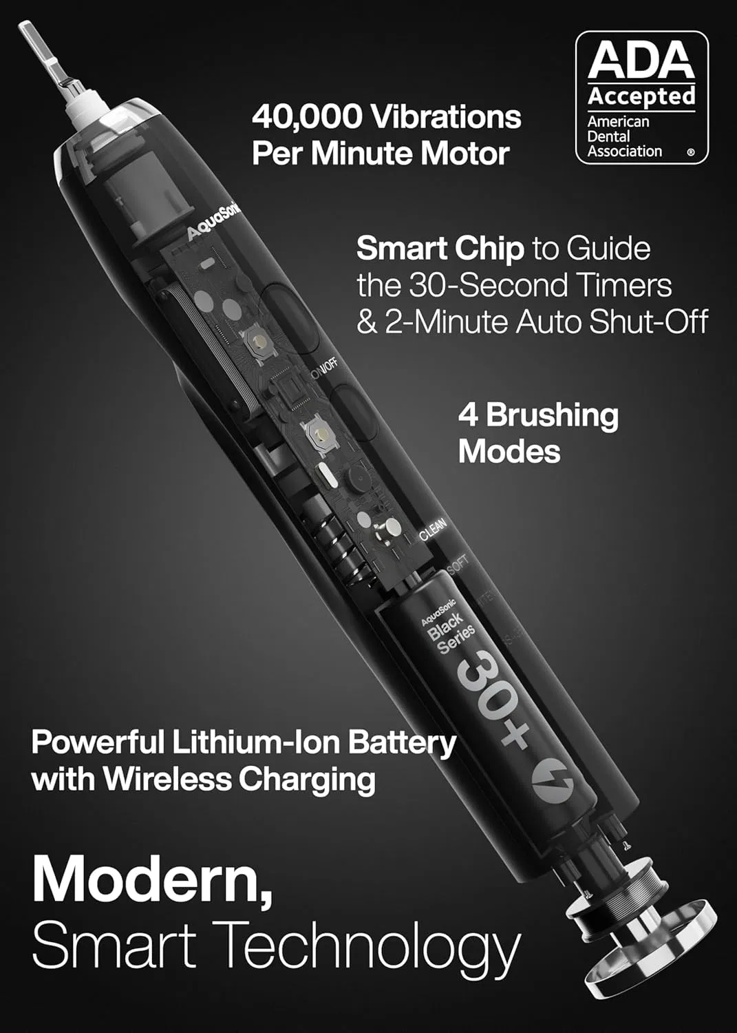 Aquasonic Black Series Ultra Whitening Toothbrush Electric Toothbrush Wireless Charging