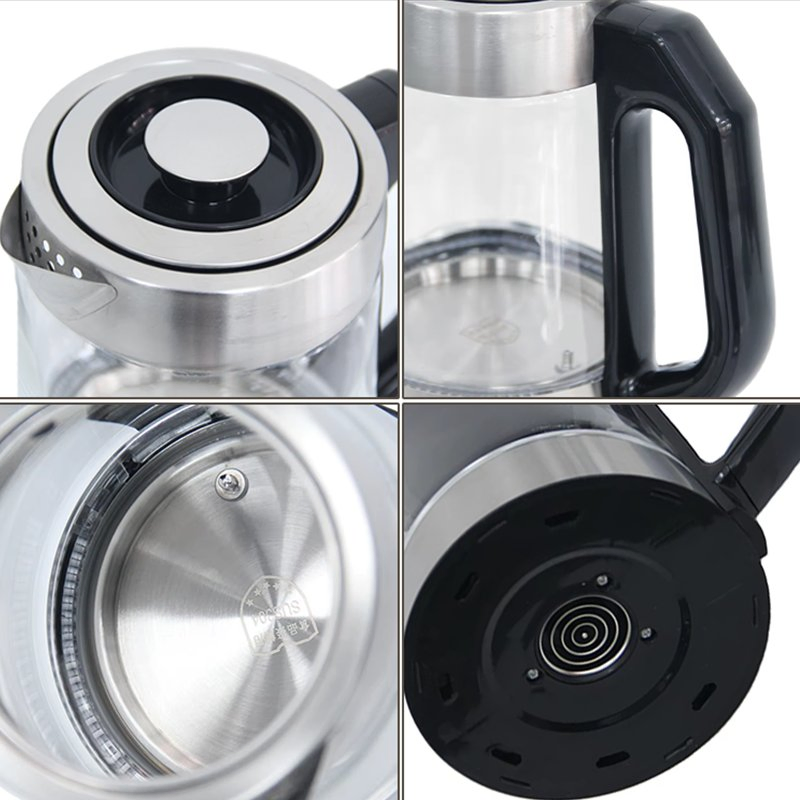 Yuekon 1800 Watt 2.7L Borosilicate Glass Electric Turkish Tea Maker Tray Boil Dry and Overheat Protection Double Kettles for Tea