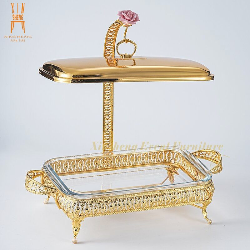 Good Quality Rectangular Stainless Steel Gold 2L 3L Buffet Chafing Buffet Hot Pot Catering Food Warmer for Hotel Restaurant
