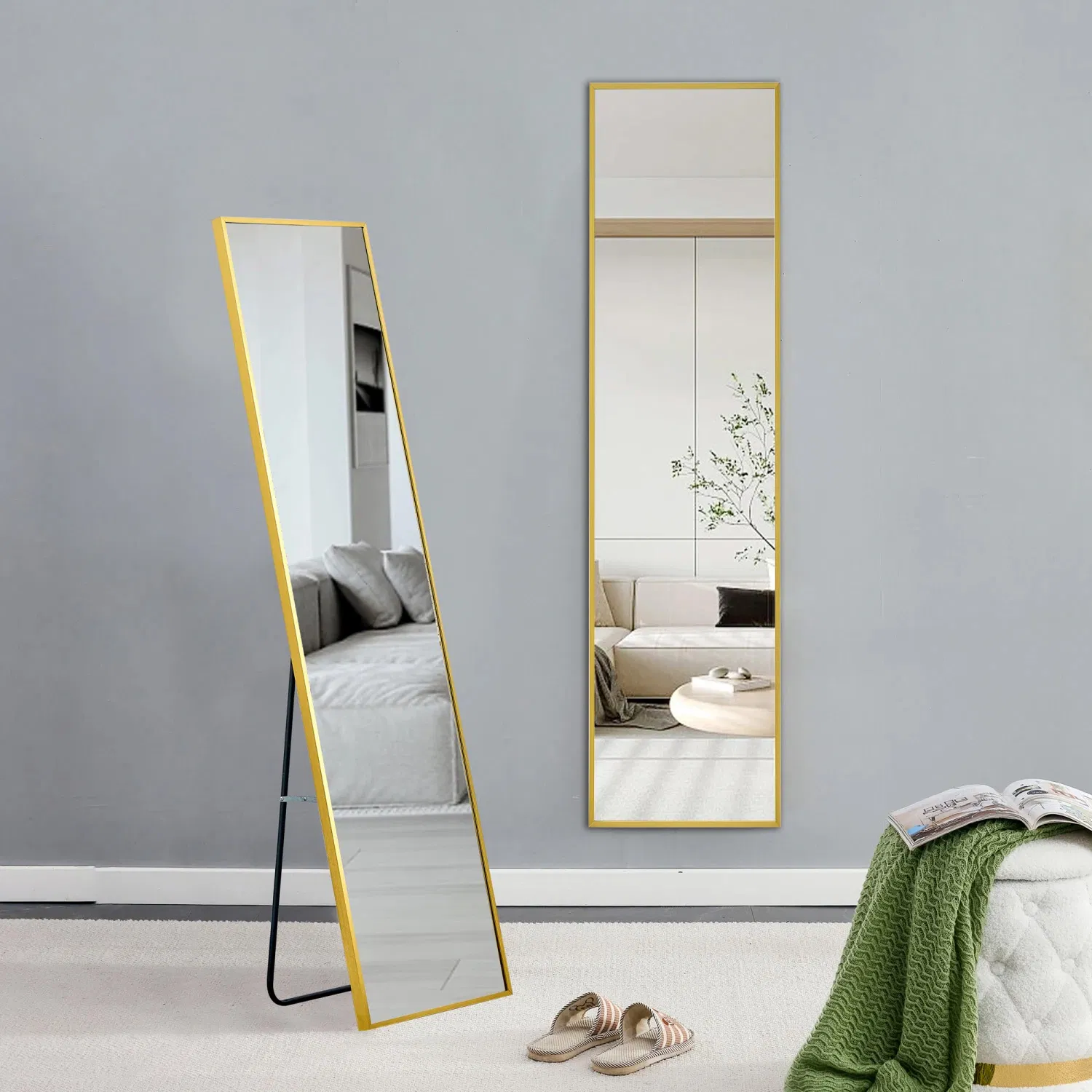The Wall-Mounted Full-Length Mirror with an Aluminum Alloy Metal Frame Can Be Used as a Bathroom Makeup Mirror and Placed at The Entrance of The Bedroom.