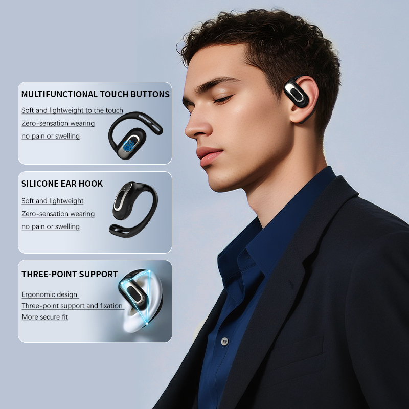 Pikez Ows Bluetooth Earbuds Open Ear Wireless Headphones HiFi Sound Bluetooth 6.0 Factory Wholesale Price Sports Gym Running