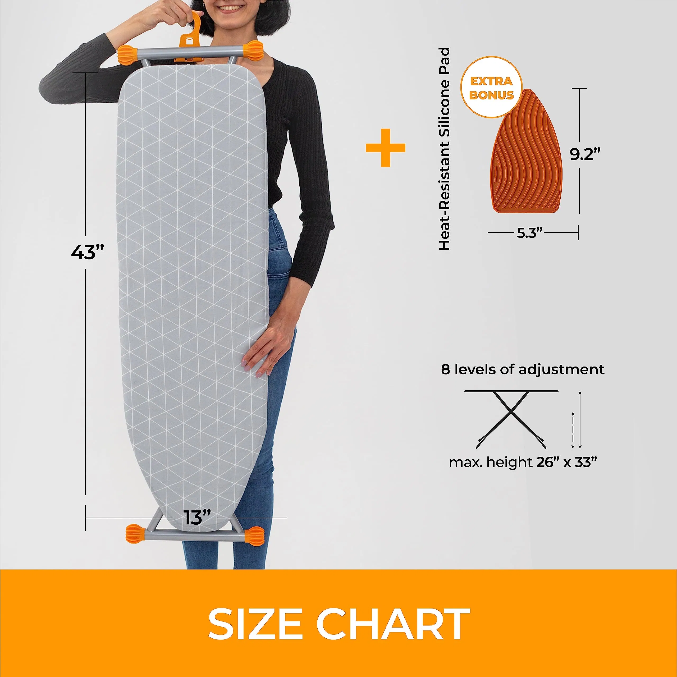 Ironing Board Compact and Space Saver Patented Extra Thick Cover Height Adjustable