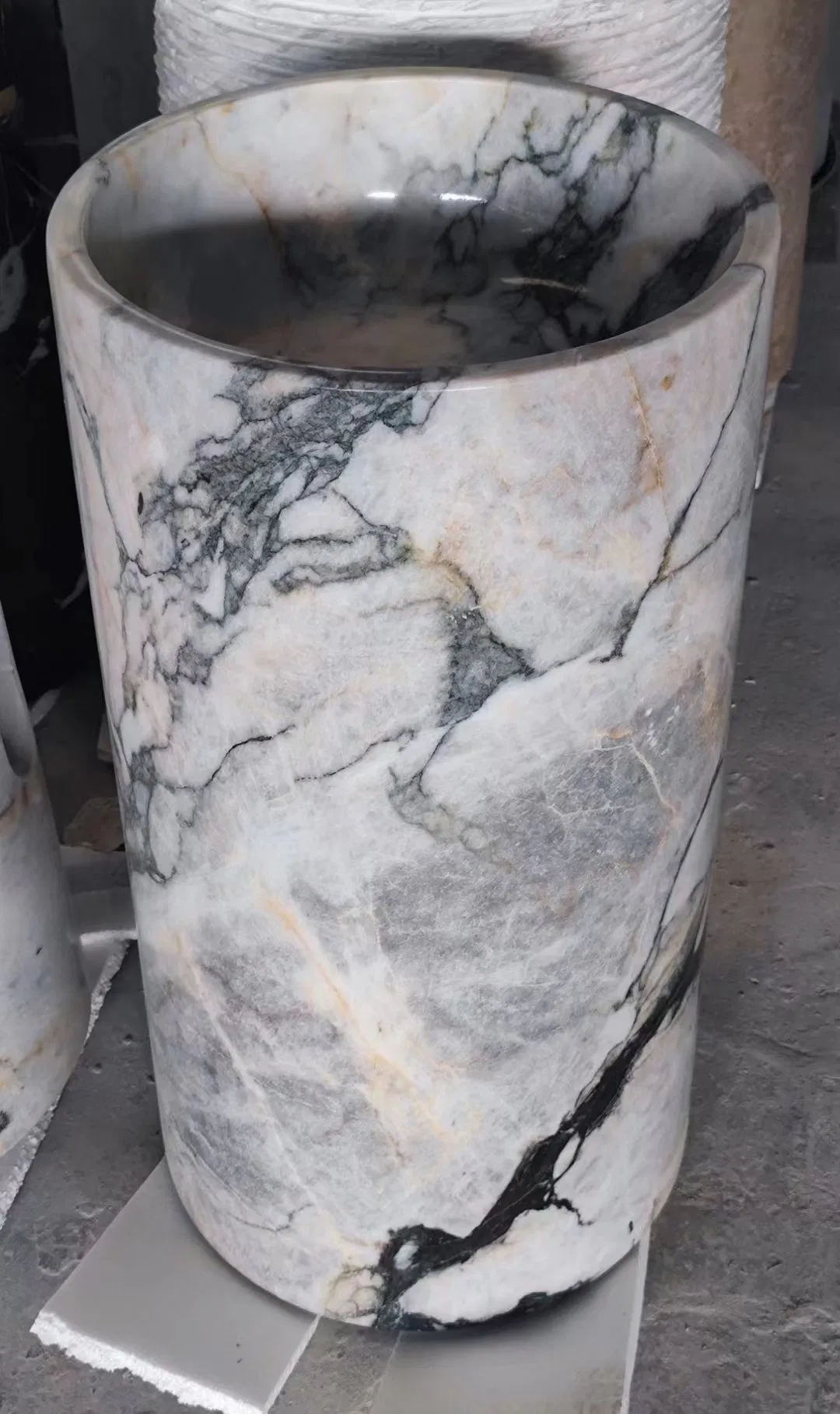 Free Standing Calacatta White Marble Onyx Round Wash Basin for Bathroom