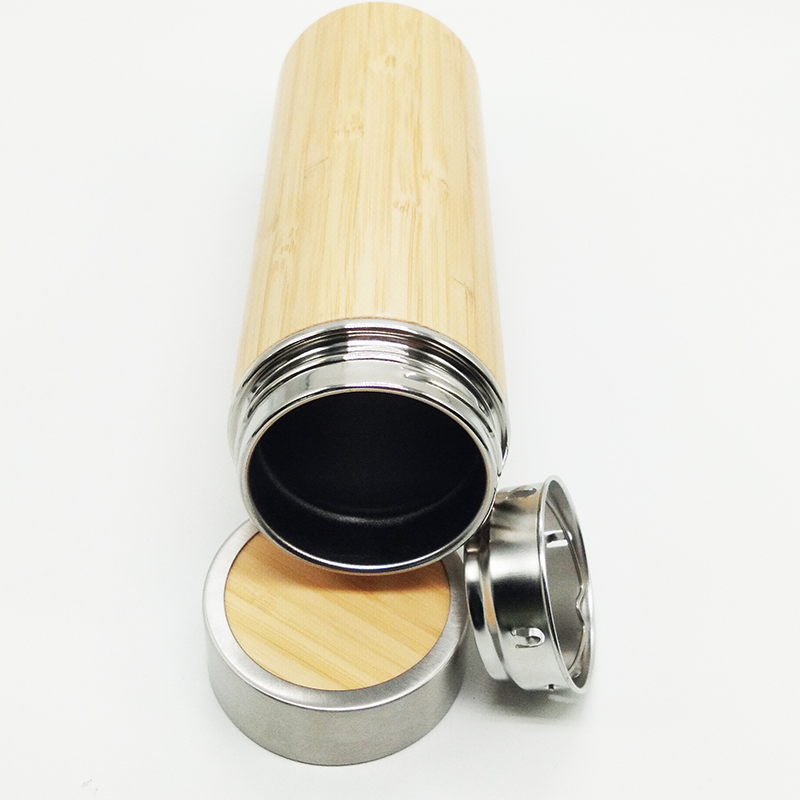 Personalized Bamboo Stainless Steel Thermal Mug Tumbler Water Bottle Vacuum Flask with Strainer