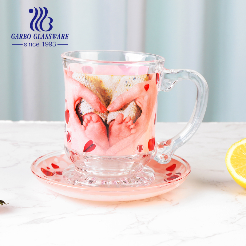 Mother's Day Custom Decal Design Glass Mug and Saucer Tea Cup Set