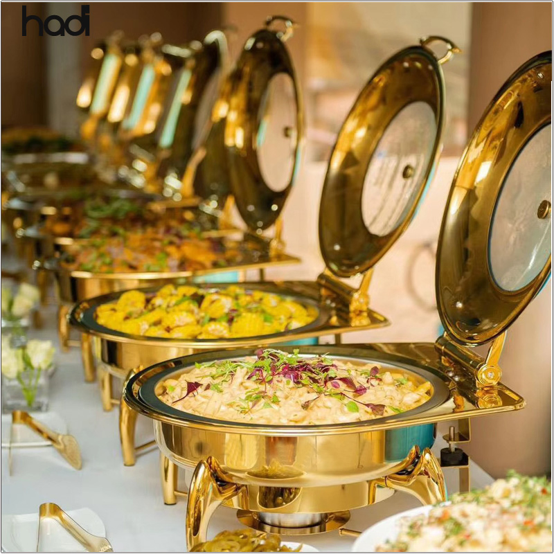 2025 New Arrival Catering Chafing Dish of Buffet Catering Stainless Steel Full Szie 5 Star Hotel Buffet Chafing Dish Gold