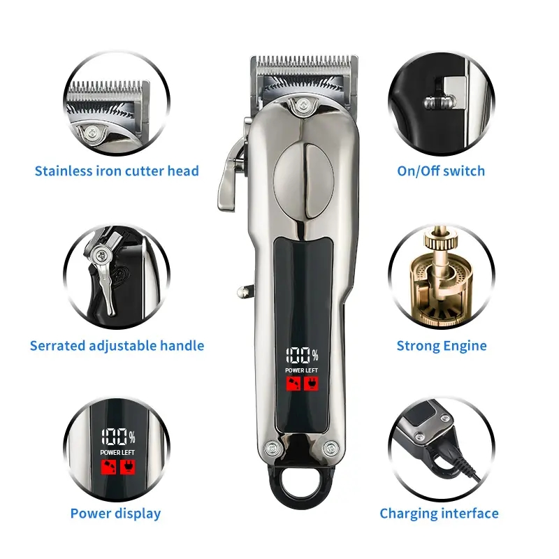 Stainless Steel Blade Cutting Hairs Silen Clippers Hair Trimmer USB Charging Cordless Professional Hair Clippers