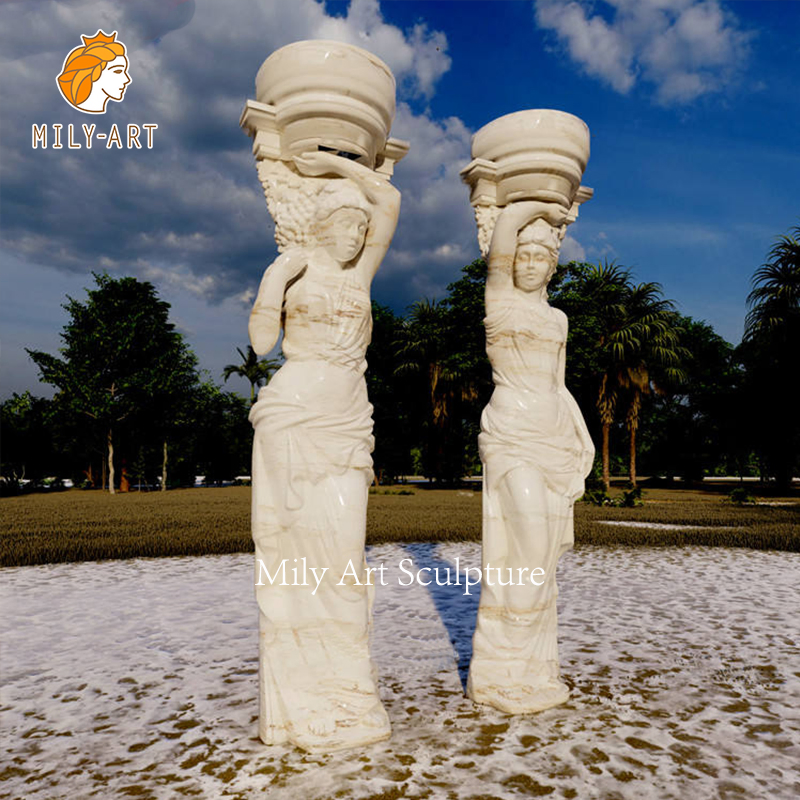 Customized Hand Carved Building Stone Column Roman Marble Statues Pillars