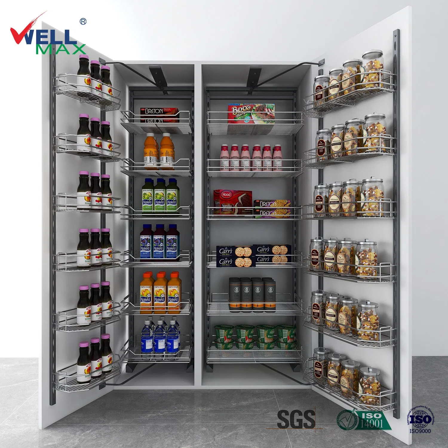 Wellmax Accessories Storage Larder Kitchen Pantry Unit Baskets Shelf Cabinet Organizer
