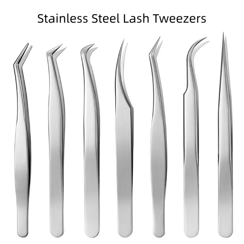 Best Titanium Gold Silver Stainless Curved Straight Lash Volume False Eyelash Tweezers