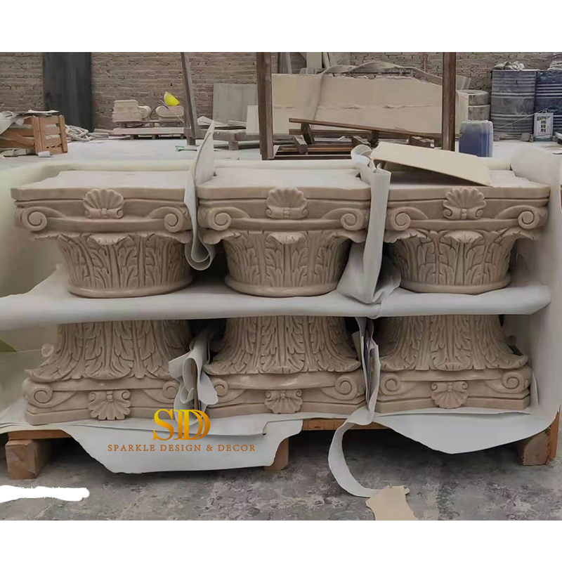 Polished Round Beige Marble Roman Pillar