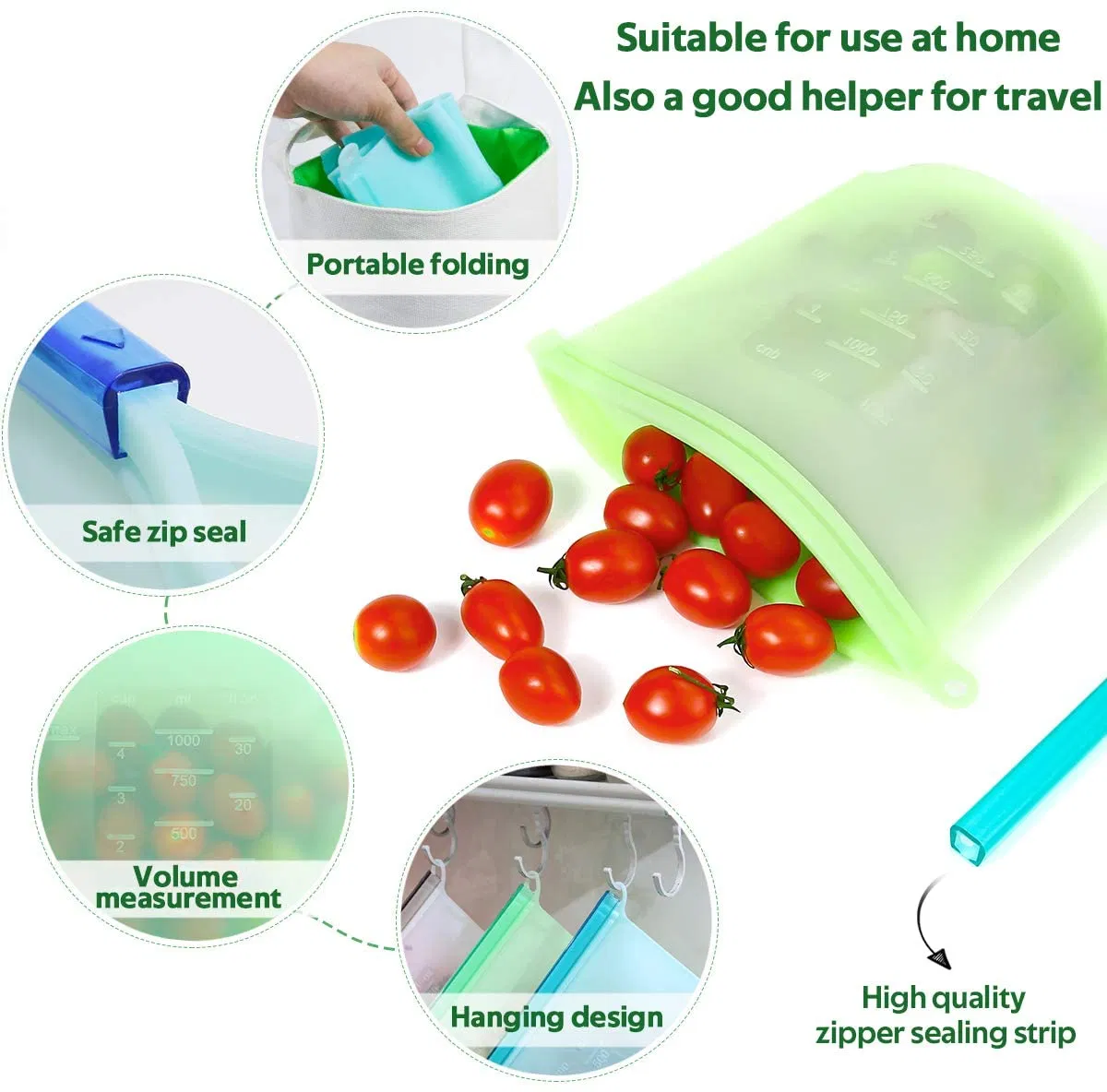 2021 New Trends Reusable Fresh Fruit Kitchen Silicone Food Storage Bag