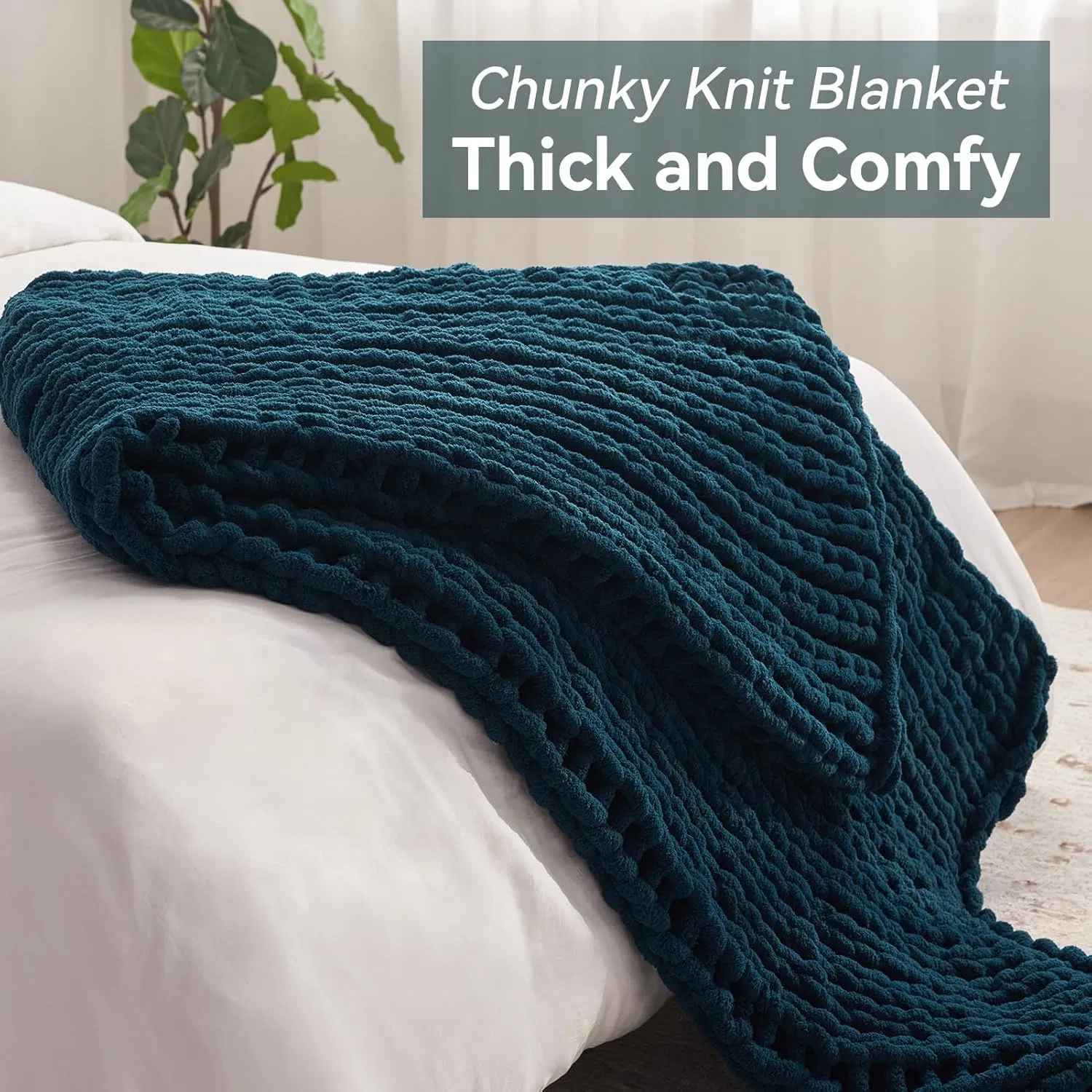 Luxury Chunky Knit Blanket Throw, Handmade Thick Chenille Yarn Throw