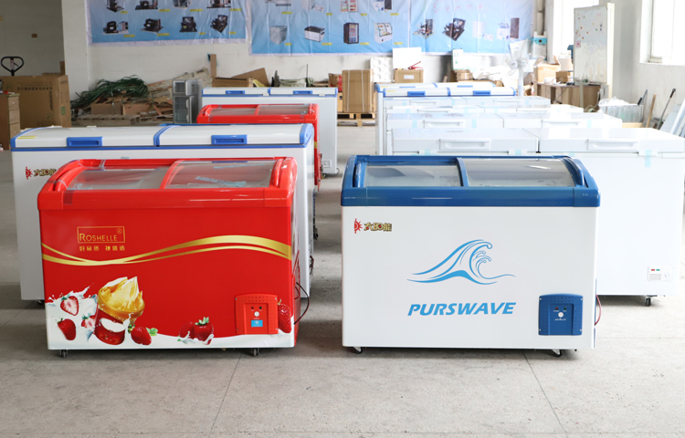 Purswave Sdsc-268y Sliding Glass Doors Solar DC Freezer 12V24V Battery Powered Deep Freezer Car Freezer Boat Freezer