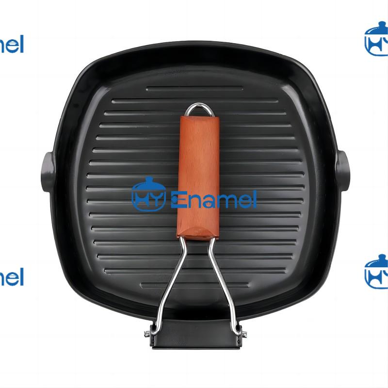 Cast Iron Frying Pan Non-Stick Grill Pan with Foldinghandles