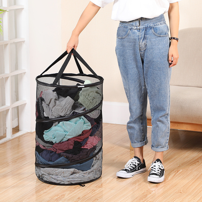 Mesh Collapsible Foldable Washing Clothes Pop up Laundry Basket Hamperwith Lid & Handles