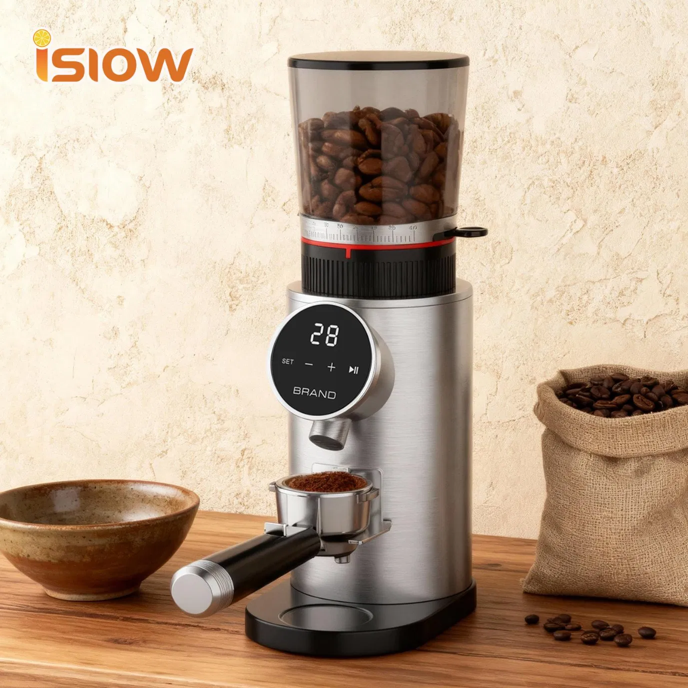 Cg-003 New Style Household Electric Automatic Portable Stainless Steel Professional 48mm Conical Burr Coffee Grinder