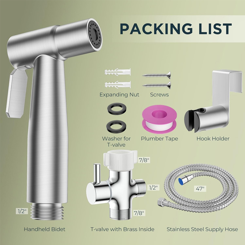 Sanipro Hot Sale Modern Stainless Steel Shattaf Bidet Spray Gun Set Wall Mounted Hanging Handheld Bidet Sprayer for Toilet