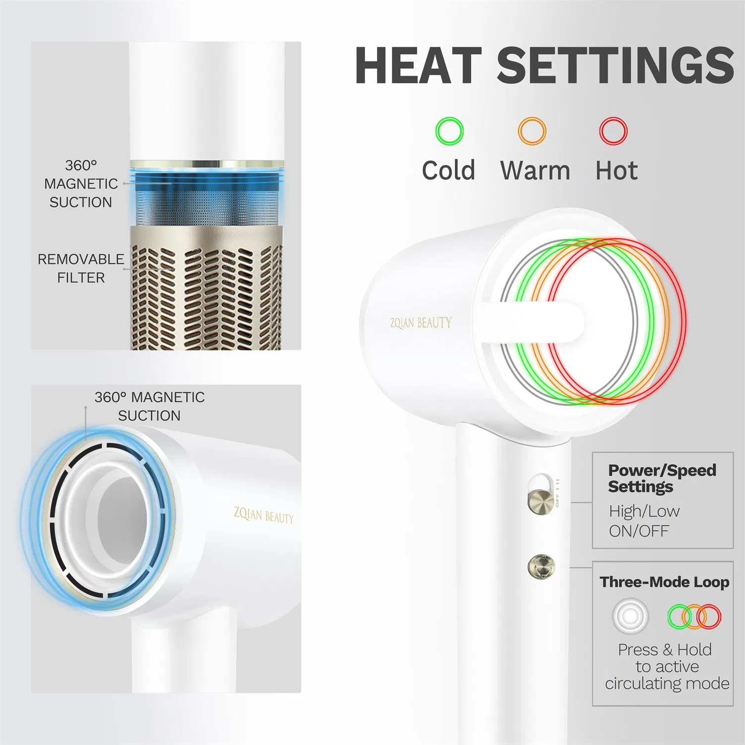 Negative Ionic Blow Dryer Leafless Hair Dryer Professional BLDC Brushless High Speed Blow Hair Dryer