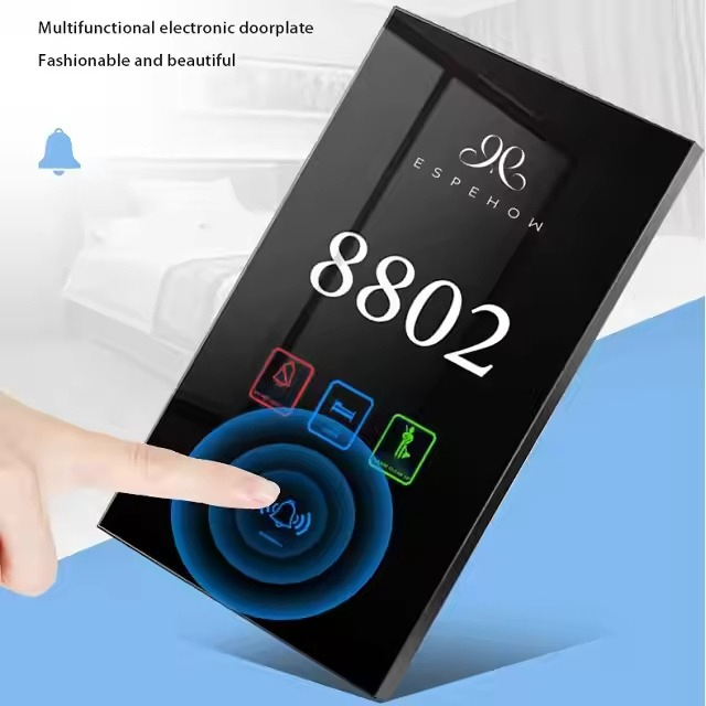 Wireless LCD Hotel Dnd System Hotel Doorplate Room Number Logo Customed DOT Not Disturb Doorbell Clean Sign Panel and Build in Bell Room Switch Doorplate