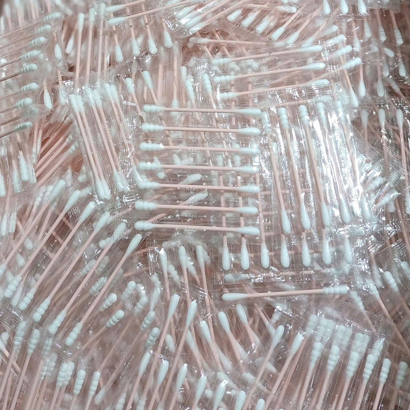 Single Individually-Wrapped Cotton Swabs with Spiral Colored Pink Rods and Double Heads, Disposable