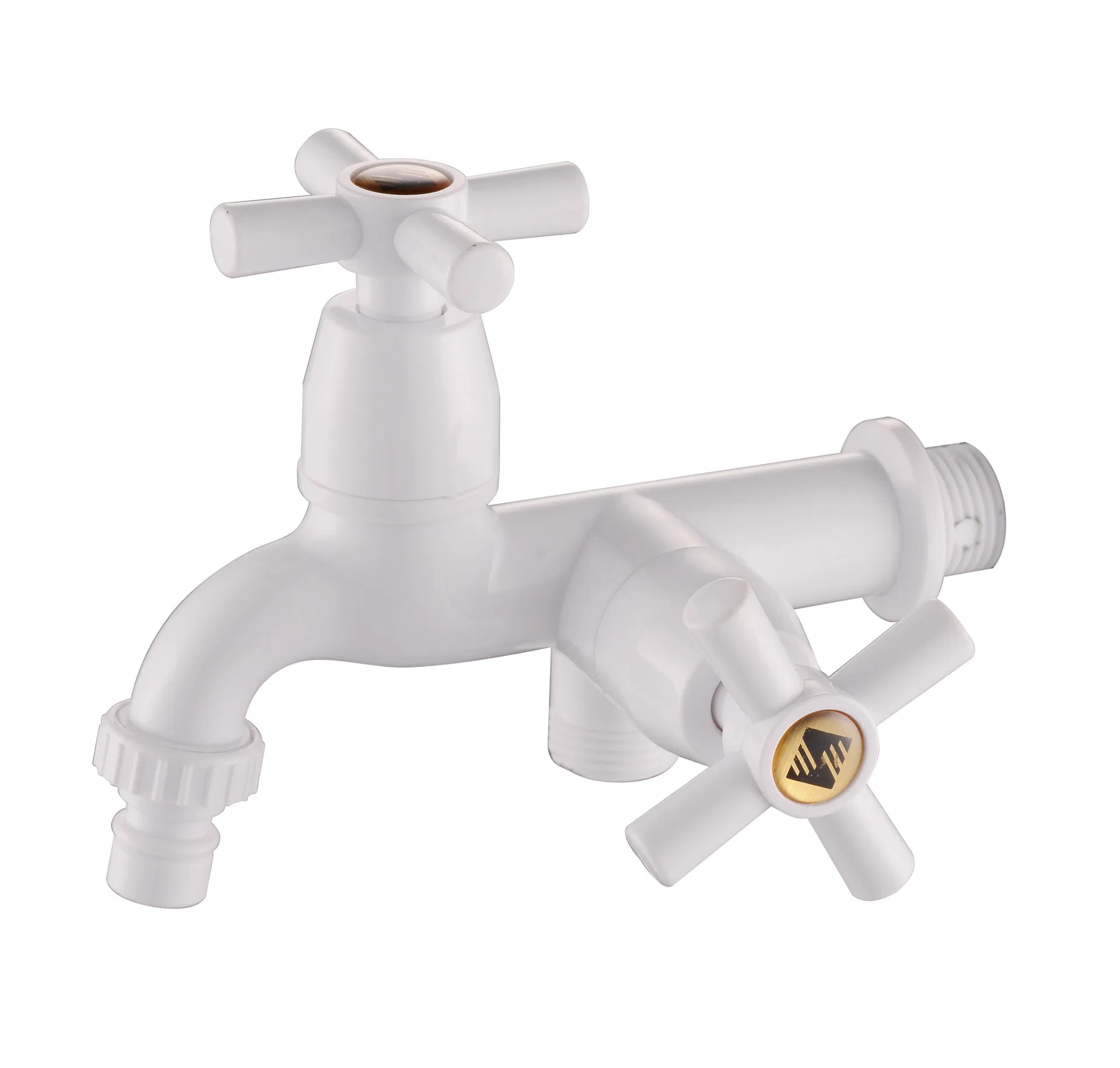 Factory - Priced, Cheap Plastic Faucet with Double Handles and Double Spouts for Washing Machines Tap
